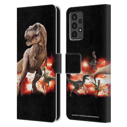 Jurassic World Key Art T-Rex VS. Velociraptors Leather Book Wallet Case Cover For Samsung Galaxy A13 (2022)