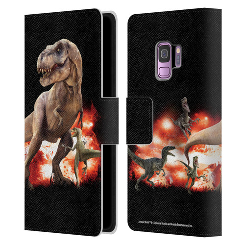 Jurassic World Key Art T-Rex VS. Velociraptors Leather Book Wallet Case Cover For Samsung Galaxy S9