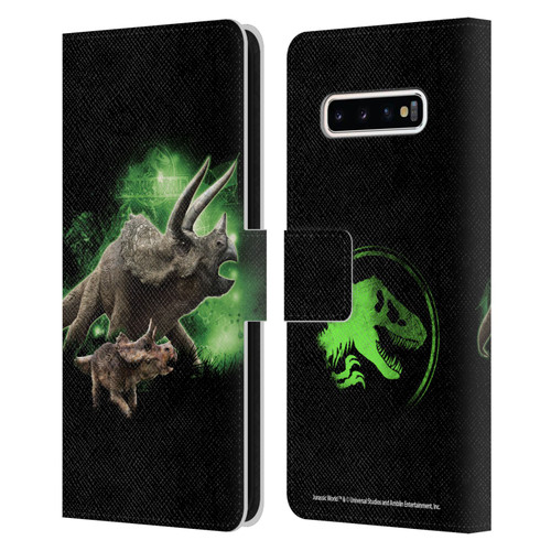 Jurassic World Key Art Triceratops Leather Book Wallet Case Cover For Samsung Galaxy S10+ / S10 Plus