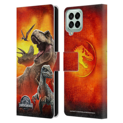 Jurassic World Key Art Dinosaurs Leather Book Wallet Case Cover For Samsung Galaxy M53 (2022)