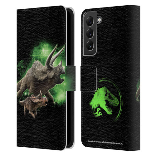 Jurassic World Key Art Triceratops Leather Book Wallet Case Cover For Samsung Galaxy S22+ 5G