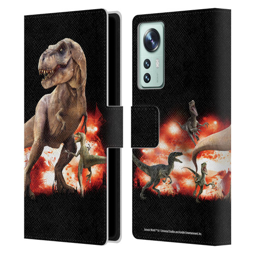 Jurassic World Key Art T-Rex VS. Velociraptors Leather Book Wallet Case Cover For Xiaomi 12