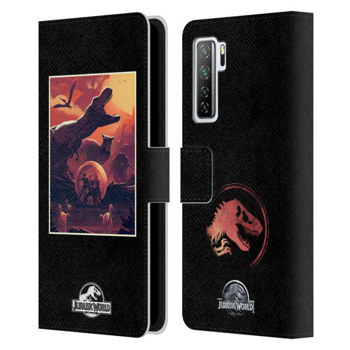 Jurassic World Vector Art Volcano Escape Leather Book Wallet Case Cover For Huawei Nova 7 SE/P40 Lite 5G