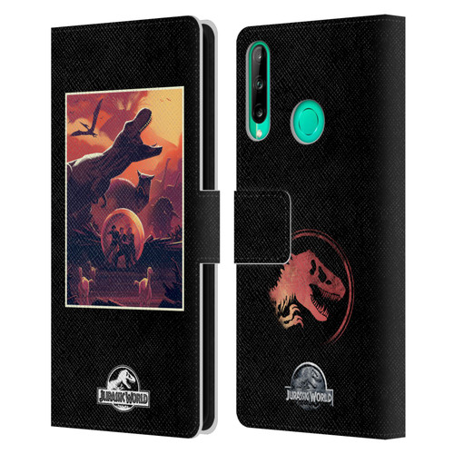 Jurassic World Vector Art Volcano Escape Leather Book Wallet Case Cover For Huawei P40 lite E