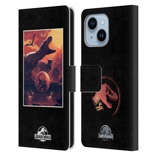 Jurassic World Vector Art Volcano Escape Leather Book Wallet Case Cover For Apple iPhone 14 Plus