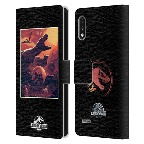 Jurassic World Vector Art Volcano Escape Leather Book Wallet Case Cover For LG K22