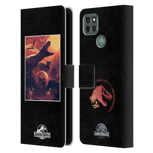 Jurassic World Vector Art Volcano Escape Leather Book Wallet Case Cover For Motorola Moto G9 Power