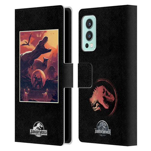 Jurassic World Vector Art Volcano Escape Leather Book Wallet Case Cover For OnePlus Nord 2 5G