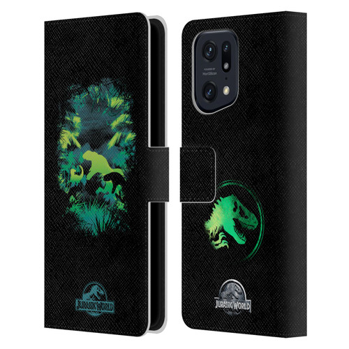 Jurassic World Vector Art T-Rex Silhouette Leather Book Wallet Case Cover For OPPO Find X5 Pro