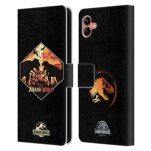Jurassic World Vector Art T-Rex VS. Indoraptor Leather Book Wallet Case Cover For Samsung Galaxy A04 (2022)