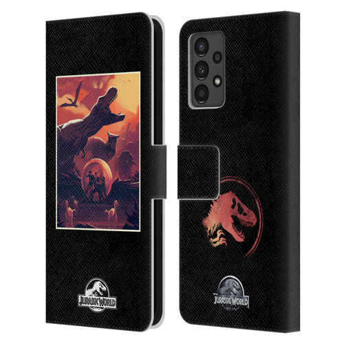 Jurassic World Vector Art Volcano Escape Leather Book Wallet Case Cover For Samsung Galaxy A13 (2022)