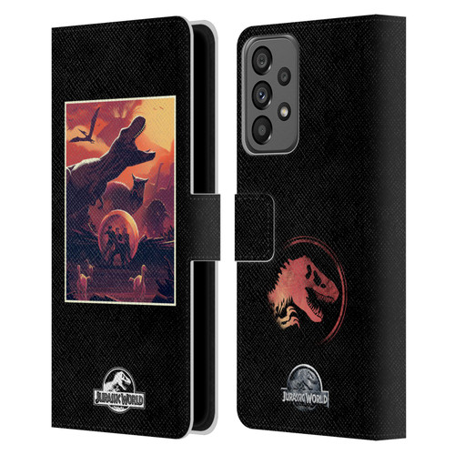 Jurassic World Vector Art Volcano Escape Leather Book Wallet Case Cover For Samsung Galaxy A73 5G (2022)