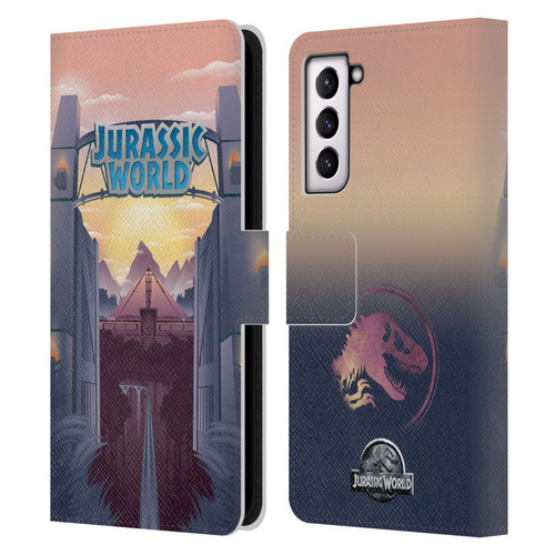 Jurassic World Vector Art Park's Gate Leather Book Wallet Case Cover For Samsung Galaxy S21 5G
