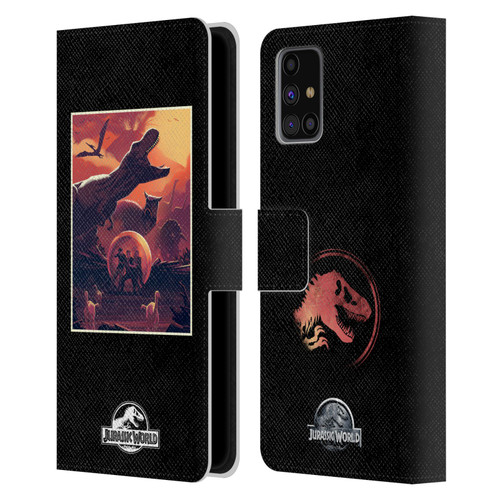 Jurassic World Vector Art Volcano Escape Leather Book Wallet Case Cover For Samsung Galaxy M31s (2020)