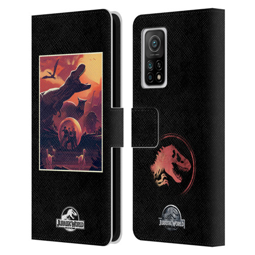 Jurassic World Vector Art Volcano Escape Leather Book Wallet Case Cover For Xiaomi Mi 10T 5G