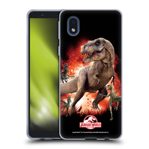 Jurassic World Key Art T-Rex VS. Velociraptors Soft Gel Case for Samsung Galaxy A01 Core (2020)