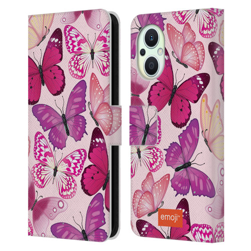 emoji® Butterflies Pink And Purple Leather Book Wallet Case Cover For OPPO Reno8 Lite