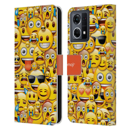 emoji® Full Patterns Smileys Leather Book Wallet Case Cover For OPPO Reno8 4G