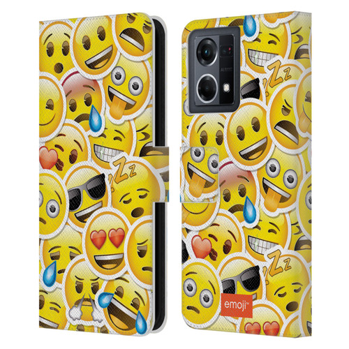 emoji® Smileys Stickers Leather Book Wallet Case Cover For OPPO Reno8 4G