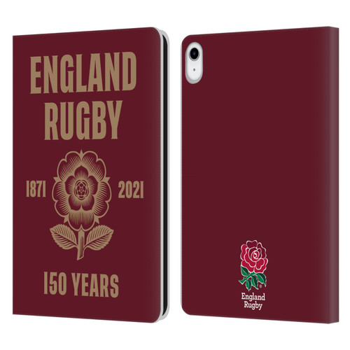 England Rugby Union 150th Anniversary Red Leather Book Wallet Case Cover For Apple iPad 10.9 (2022)