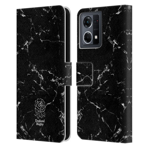 England Rugby Union Marble Black Leather Book Wallet Case Cover For OPPO Reno8 4G
