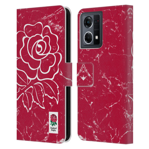 England Rugby Union Marble Red Leather Book Wallet Case Cover For OPPO Reno8 4G