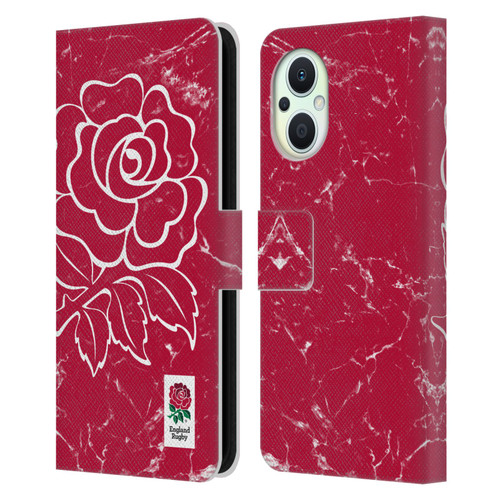 England Rugby Union Marble Red Leather Book Wallet Case Cover For OPPO Reno8 Lite