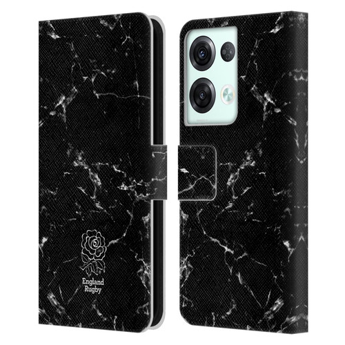 England Rugby Union Marble Black Leather Book Wallet Case Cover For OPPO Reno8 Pro