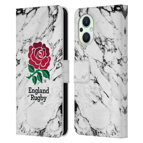 England Rugby Union Marble White Leather Book Wallet Case Cover For OPPO Reno8 Lite
