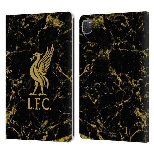 Liverpool Football Club Crest & Liverbird Patterns 1 Black & Gold Marble Leather Book Wallet Case Cover For Apple iPad Pro 11 2020 / 2021 / 2022