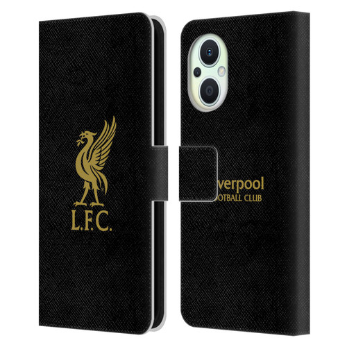 Liverpool Football Club Liver Bird Gold Logo On Black Leather Book Wallet Case Cover For OPPO Reno8 Lite