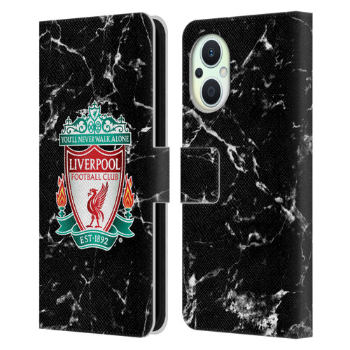 Liverpool Football Club Marble Black Crest Leather Book Wallet Case Cover For OPPO Reno8 Lite