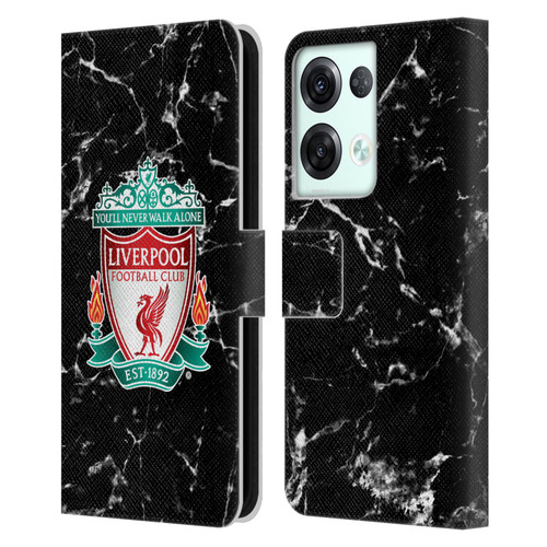 Liverpool Football Club Marble Black Crest Leather Book Wallet Case Cover For OPPO Reno8 Pro