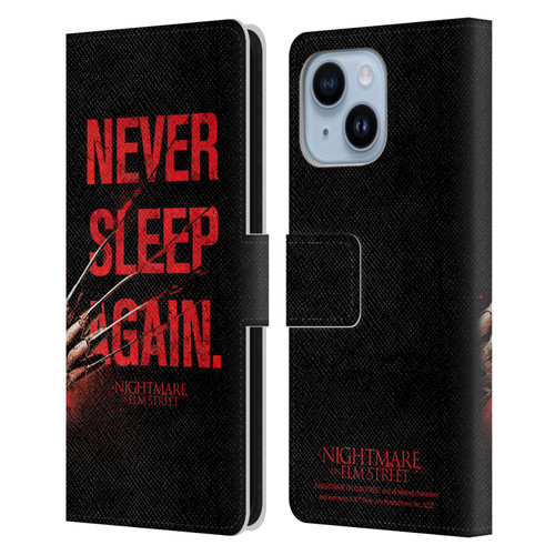 A Nightmare On Elm Street (2010) Graphics Never Sleep Again Leather Book Wallet Case Cover For Apple iPhone 14 Plus