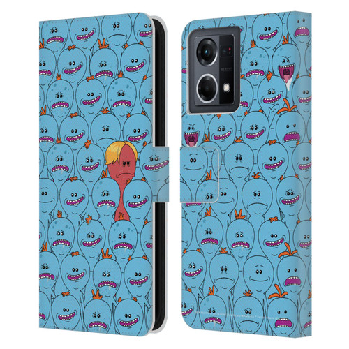Rick And Morty Season 4 Graphics Mr. Meeseeks Pattern Leather Book Wallet Case Cover For OPPO Reno8 4G