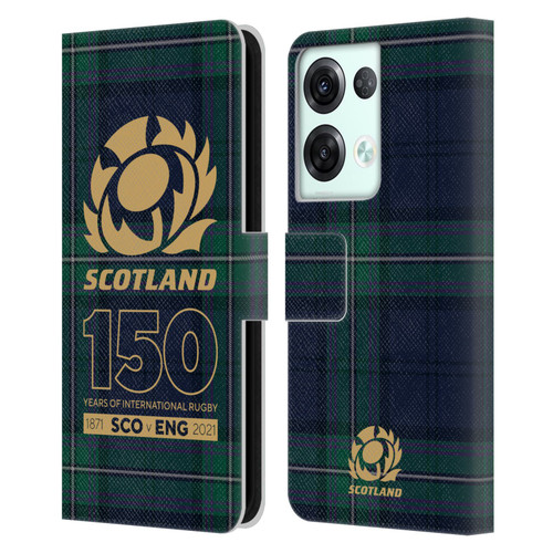 Scotland Rugby 150th Anniversary Tartan Leather Book Wallet Case Cover For OPPO Reno8 Pro