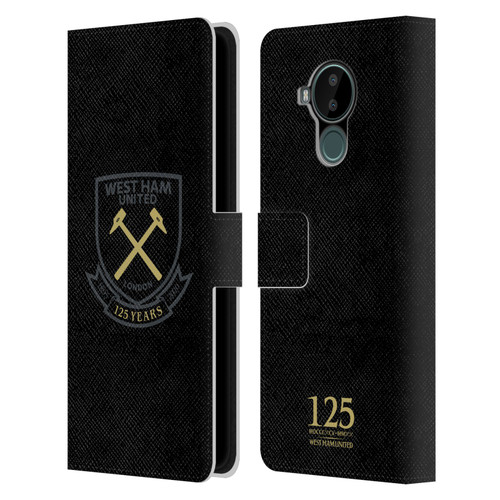 West Ham United FC 125 Year Anniversary Black Claret Crest Leather Book Wallet Case Cover For Nokia C30