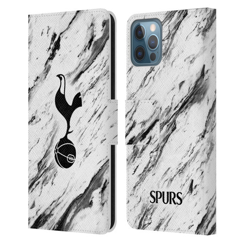Tottenham Hotspur F.C. Badge Black And White Marble Leather Book Wallet Case Cover For Apple iPhone 12 / iPhone 12 Pro