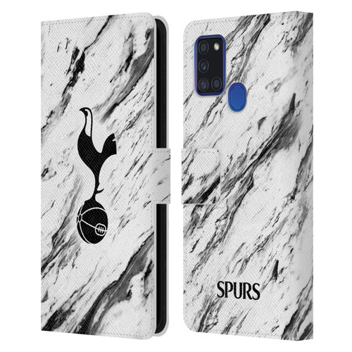 Tottenham Hotspur F.C. Badge Black And White Marble Leather Book Wallet Case Cover For Samsung Galaxy A21s (2020)