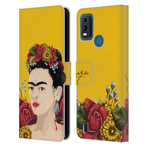 Frida Kahlo Red Florals Portrait Leather Book Wallet Case Cover For Nokia G11 Plus