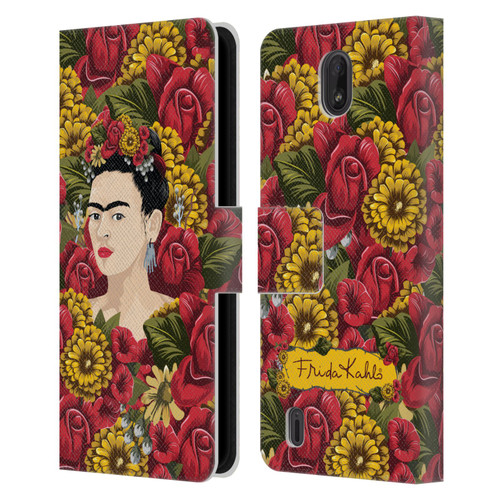 Frida Kahlo Red Florals Portrait Pattern Leather Book Wallet Case Cover For Nokia C01 Plus/C1 2nd Edition