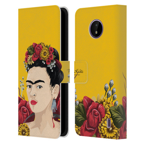 Frida Kahlo Red Florals Portrait Leather Book Wallet Case Cover For Nokia C10 / C20