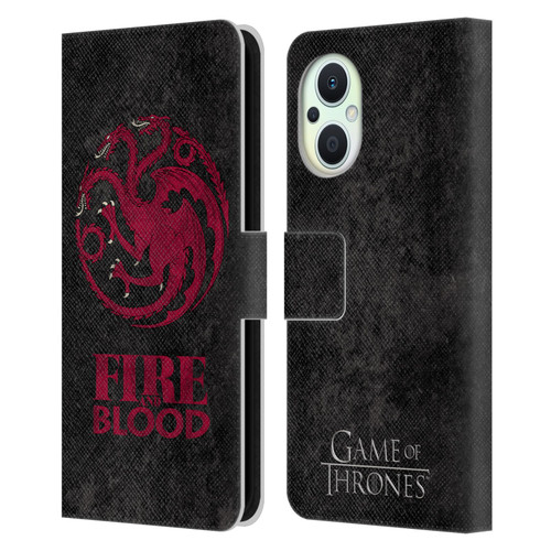 HBO Game of Thrones Dark Distressed Look Sigils Targaryen Leather Book Wallet Case Cover For OPPO Reno8 Lite