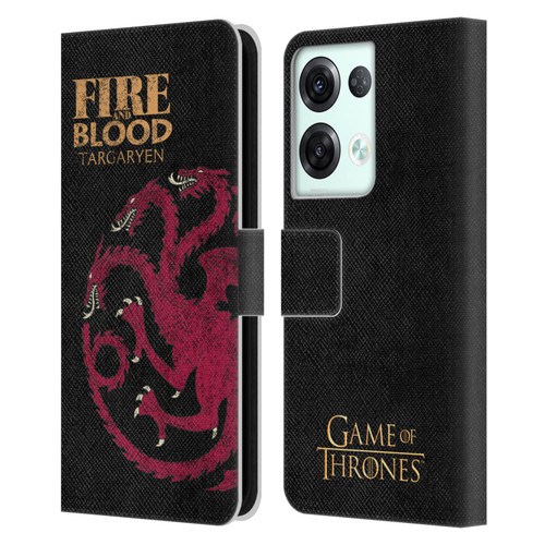 HBO Game of Thrones House Mottos Targaryen Leather Book Wallet Case Cover For OPPO Reno8 Pro
