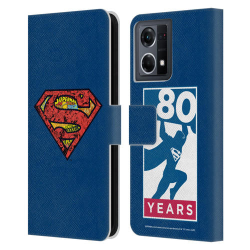 Superman DC Comics 80th Anniversary Logo Leather Book Wallet Case Cover For OPPO Reno8 4G