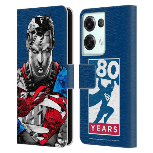 Superman DC Comics 80th Anniversary Collage Leather Book Wallet Case Cover For OPPO Reno8 Pro