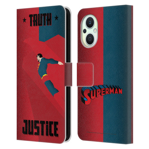 Superman DC Comics Character Art Truth And Justice 2 Leather Book Wallet Case Cover For OPPO Reno8 Lite