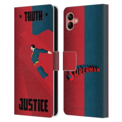 Superman DC Comics Character Art Truth And Justice 2 Leather Book Wallet Case Cover For Samsung Galaxy A04 (2022)