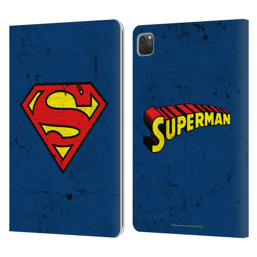 Superman DC Comics Logos Distressed Leather Book Wallet Case Cover For Apple iPad Pro 11 2020 / 2021 / 2022