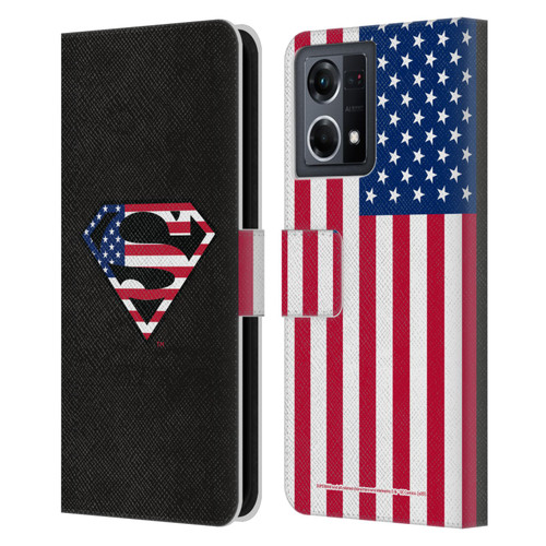 Superman DC Comics Logos U.S. Flag 2 Leather Book Wallet Case Cover For OPPO Reno8 4G